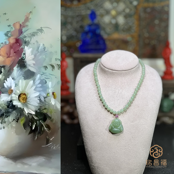 铭昌福和田玉25佛公吊坠无黑无暇（珠链6mm）多样性发其一41126-13