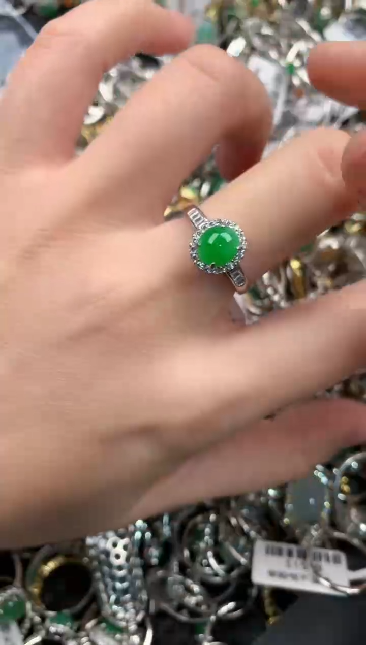 银S925镶嵌戒指翡翠13   6