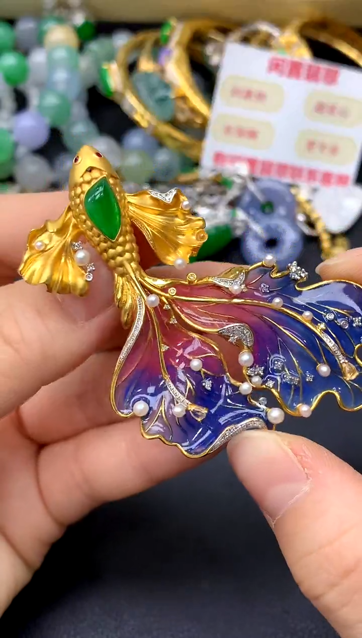 颈饰18K金镶嵌翡翠462-中国好珍宝