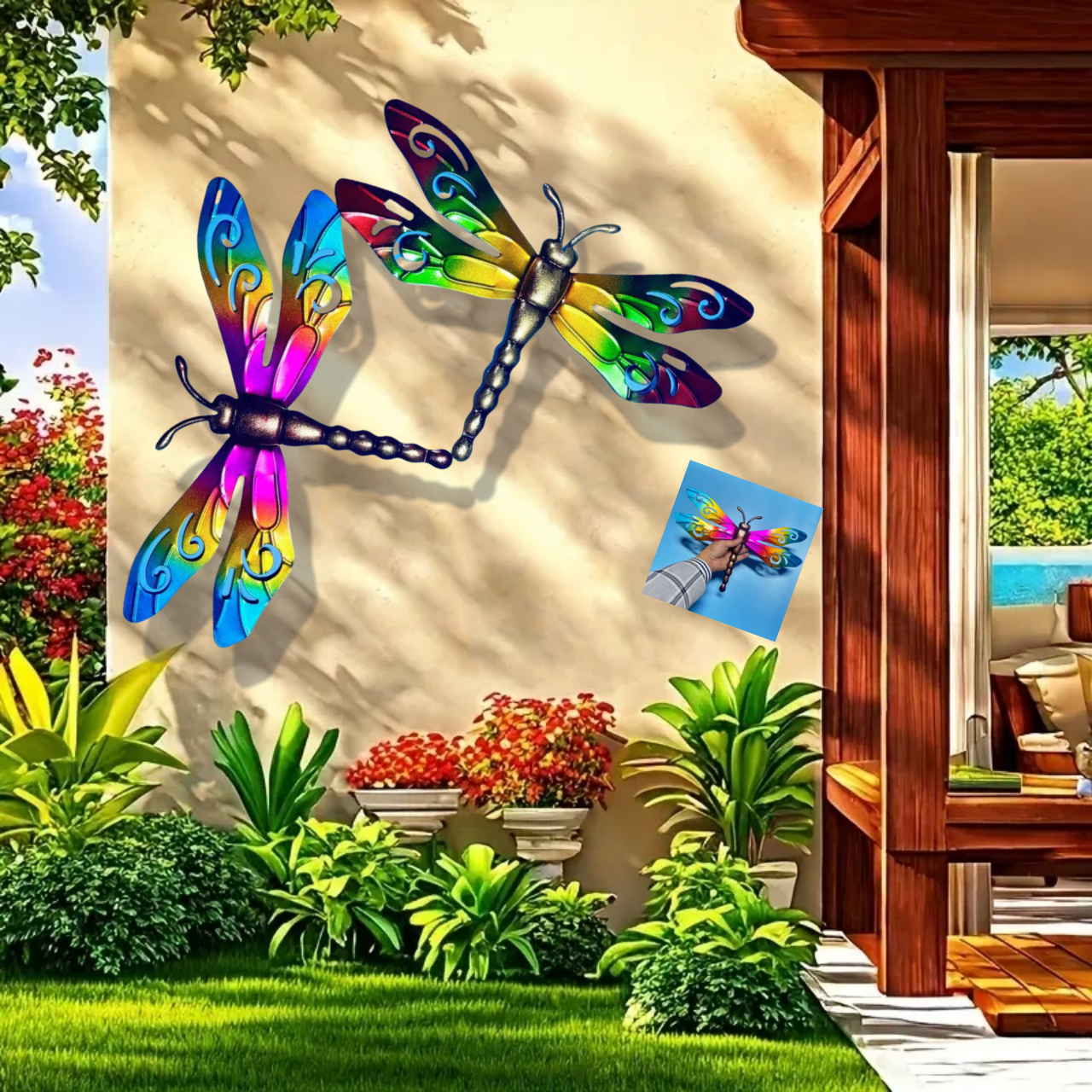 铁艺蜻蜓壁饰装饰品挂件田园风格创意昆虫壁挂用于庭院墙面装饰