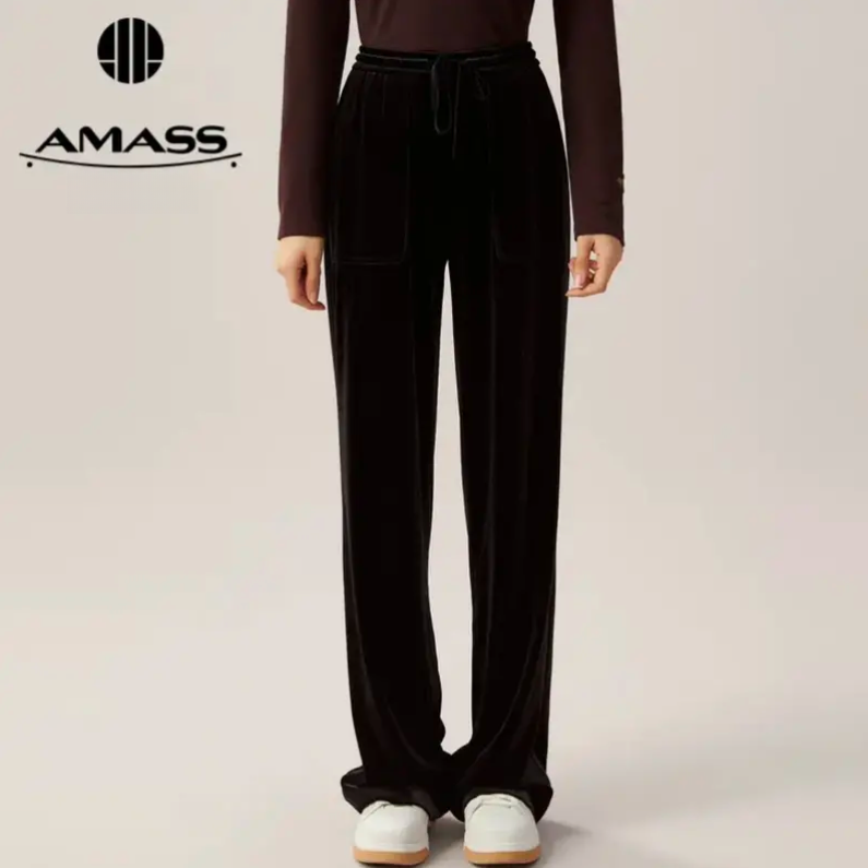 【阿玛施AMASS】5192386丝绒直筒松紧腰休闲裤