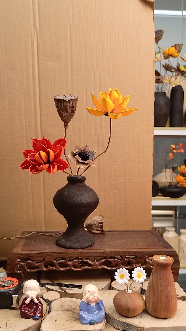 木实木花瓶配花一套