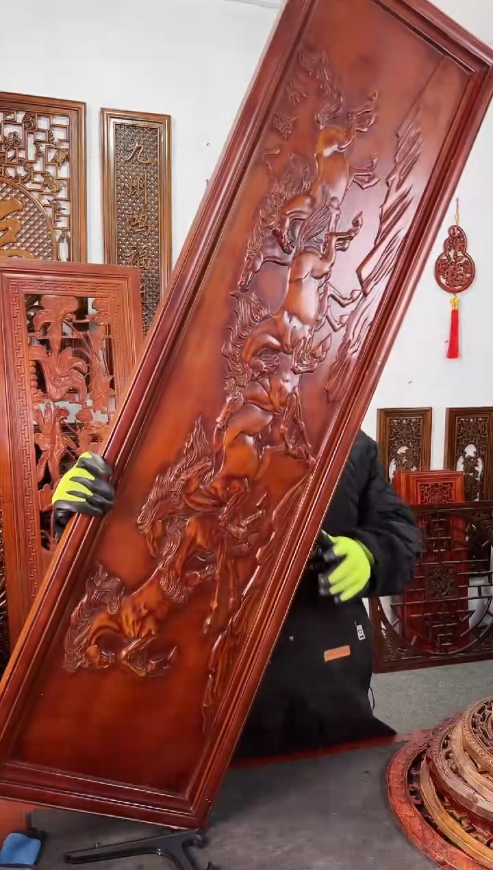 【闪购商品】香樟木木雕140*40 八骏图  不退不换
