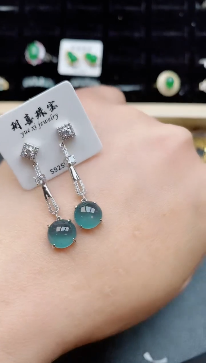 【闪购商品】翡翠耳饰银S925镶嵌505050