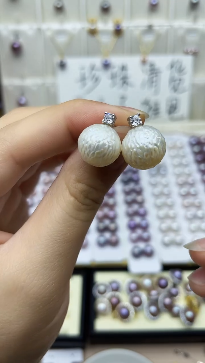 银S925镶嵌淡水珍珠耳饰耳环多其性发其一