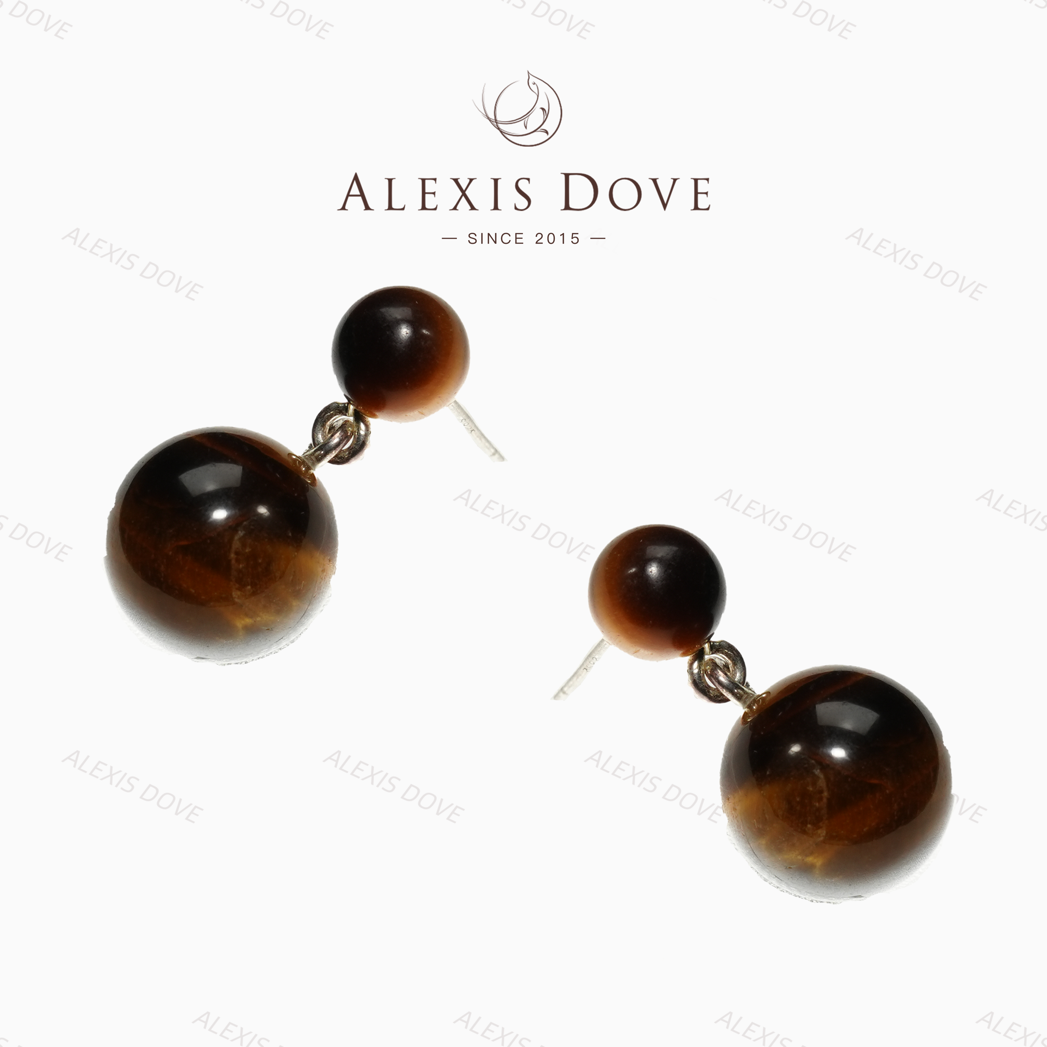 铜合金合成锆石耳饰 复古港风美拉德双珠耳钉