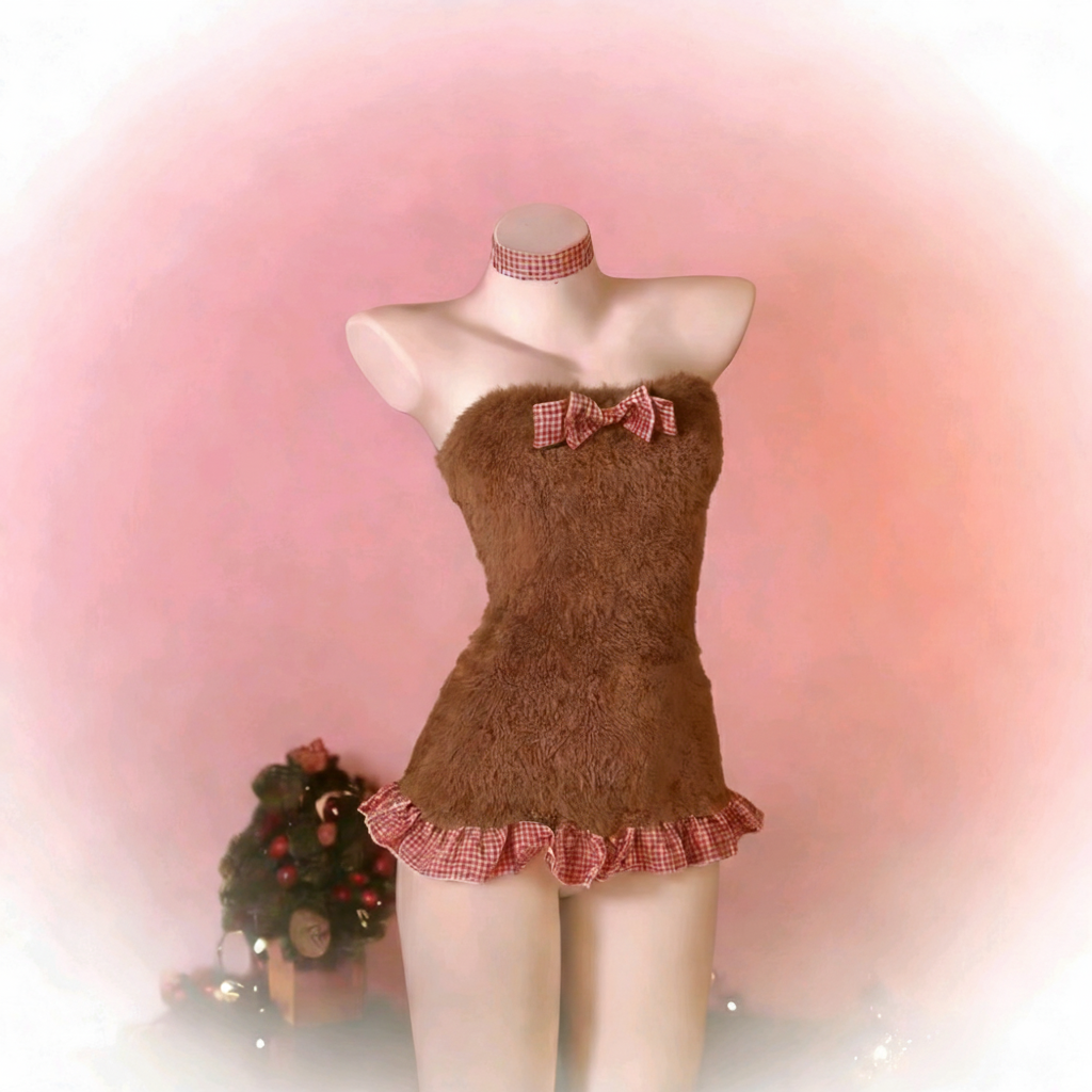 【奶酪陷阱】毛绒可爱猫咪辣妹修身显瘦包臀短裙