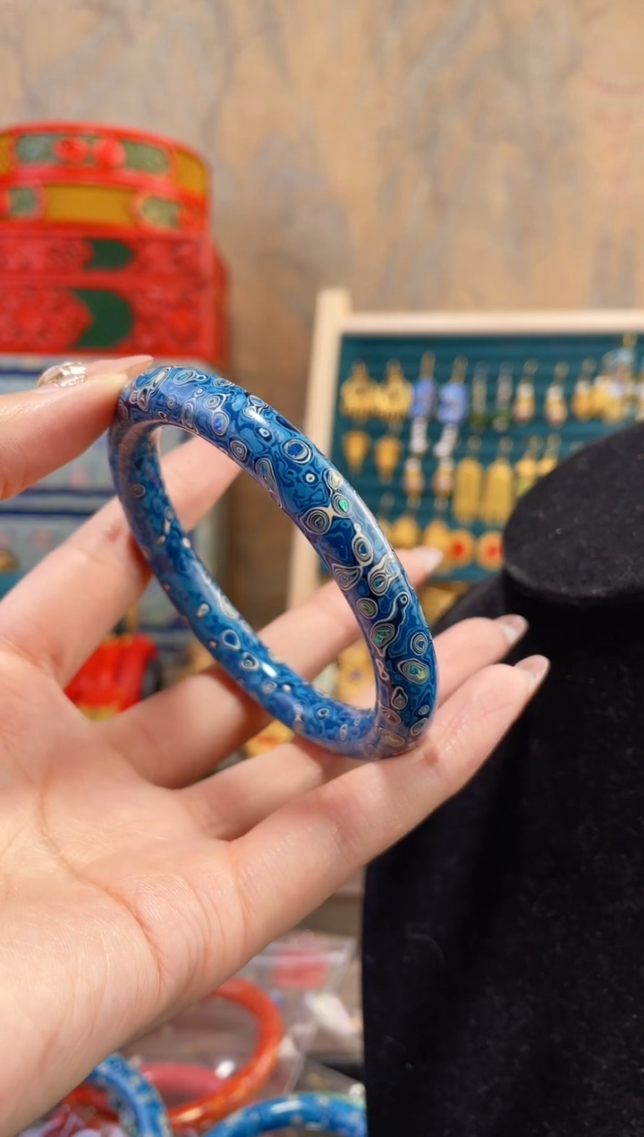 【闪购商品】非遗犀皮漆精品镯子蓝色58