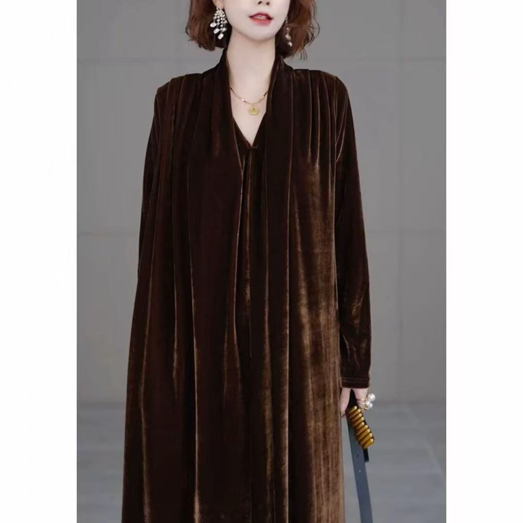 套头款连衣裙中年妈妈桑蚕丝长裙百搭ins秋冬时尚