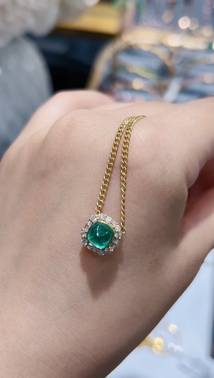 锁骨链18K金镶嵌祖母绿·