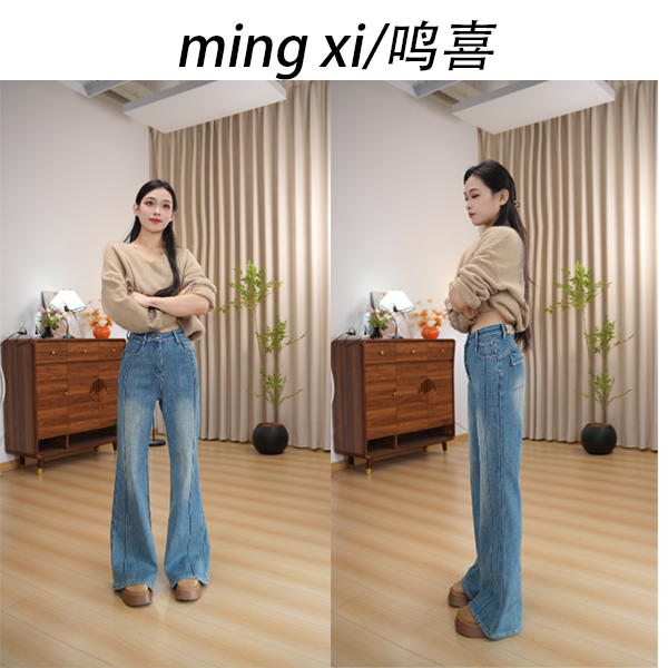 2025 鸣喜欧货高级水洗款设计师款蓝色微辣牛仔裤L71550#