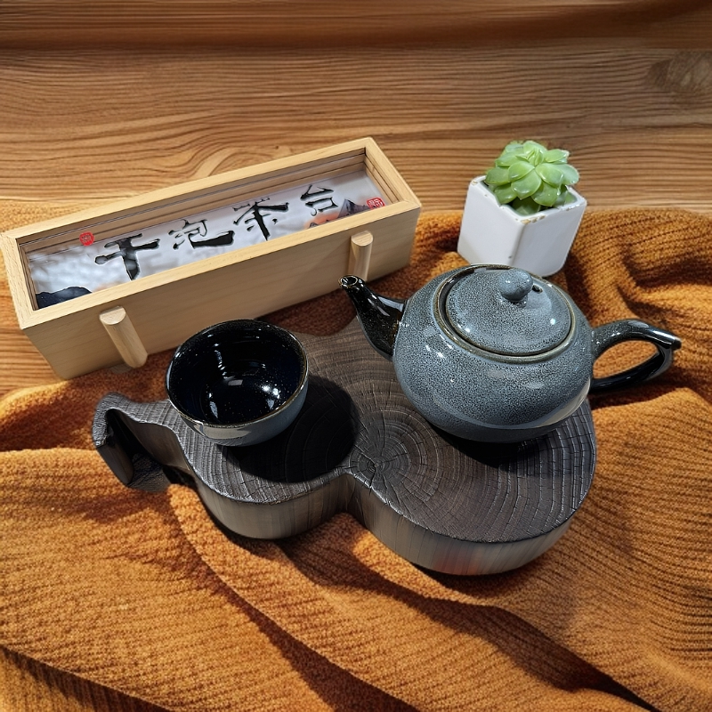 银杏碳化实木年轮干泡茶盘、文玩摆件、盆景底座造型款木制品葫芦