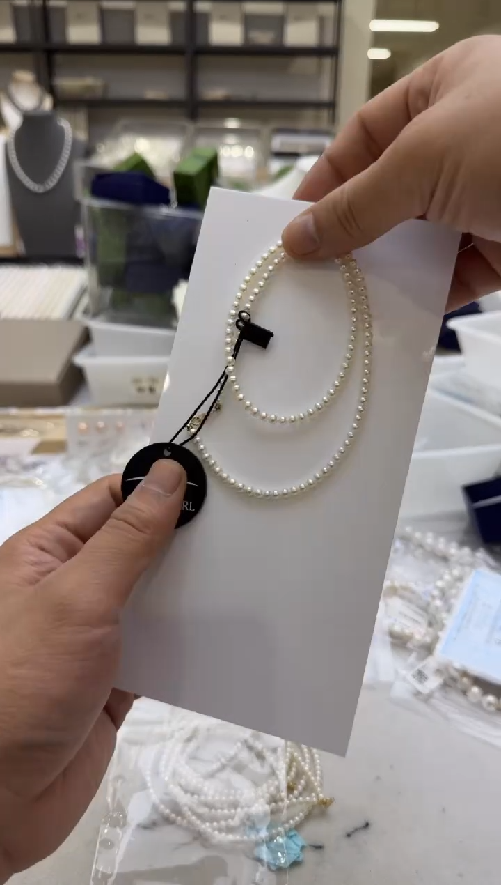 淡水珍珠18K金镶嵌项链3-4mm 金贴片