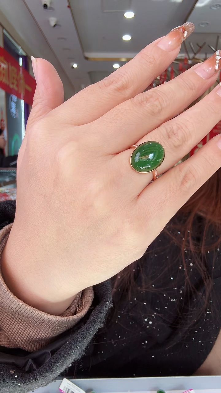 【闪购商品】和田玉戒指18K金镶嵌戒指