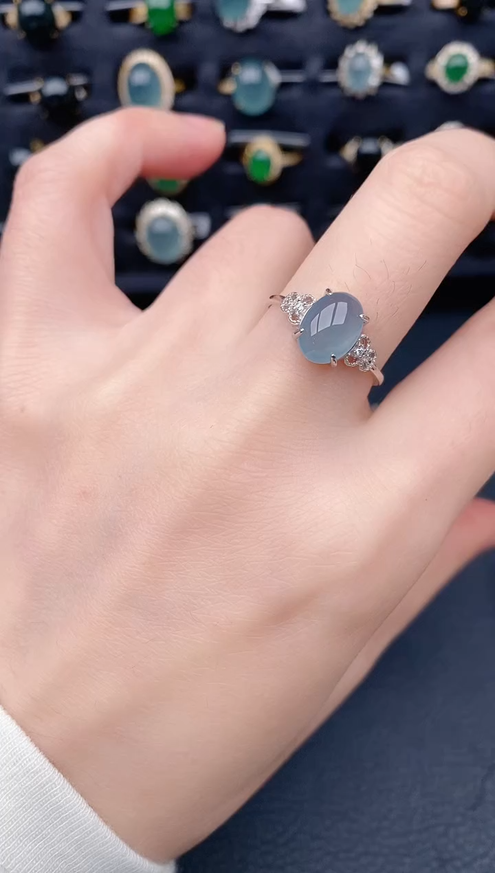 银S925镶嵌戒指翡翠天然a货翡翠27