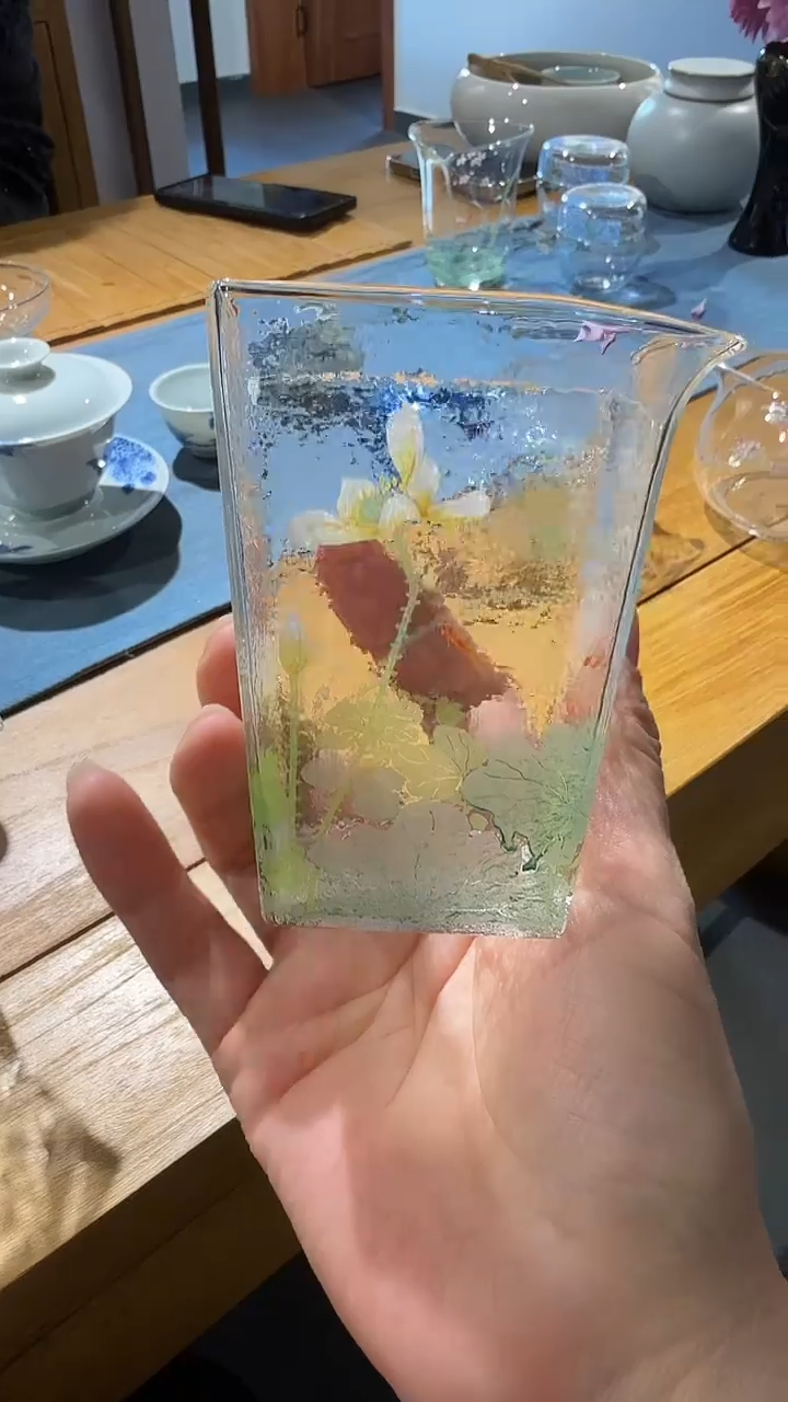橘*手绘白荷花四方公道杯4