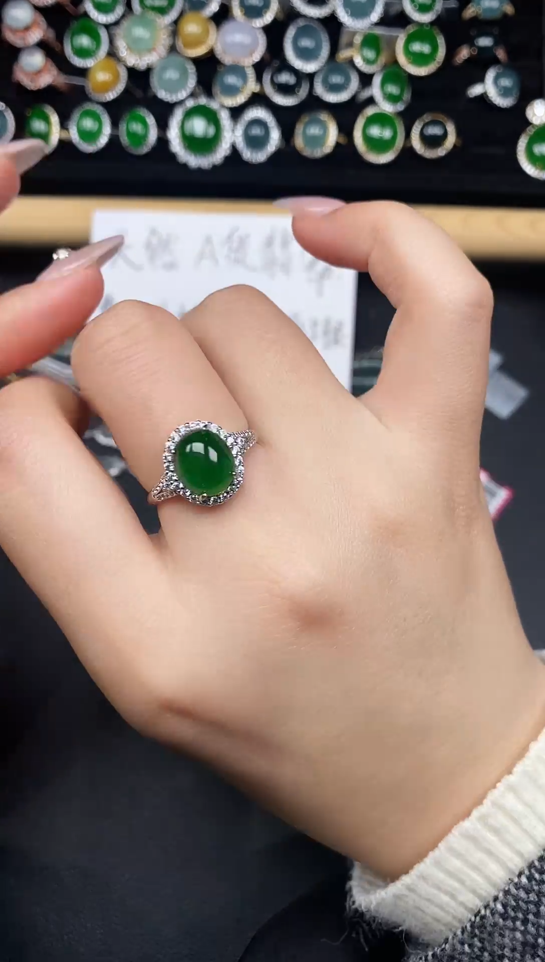 银S925镶嵌戒指翡翠37438