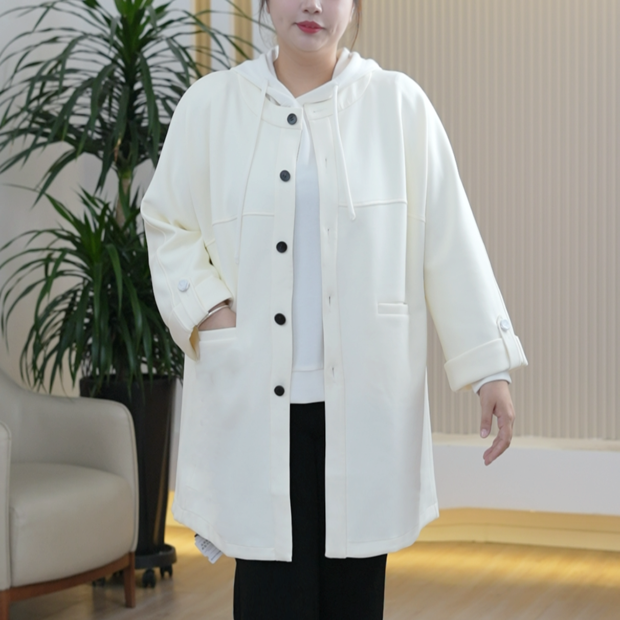 意大利Microtex系列纸片人外套进口棉可调挽袖阔版大码秋季风衣女