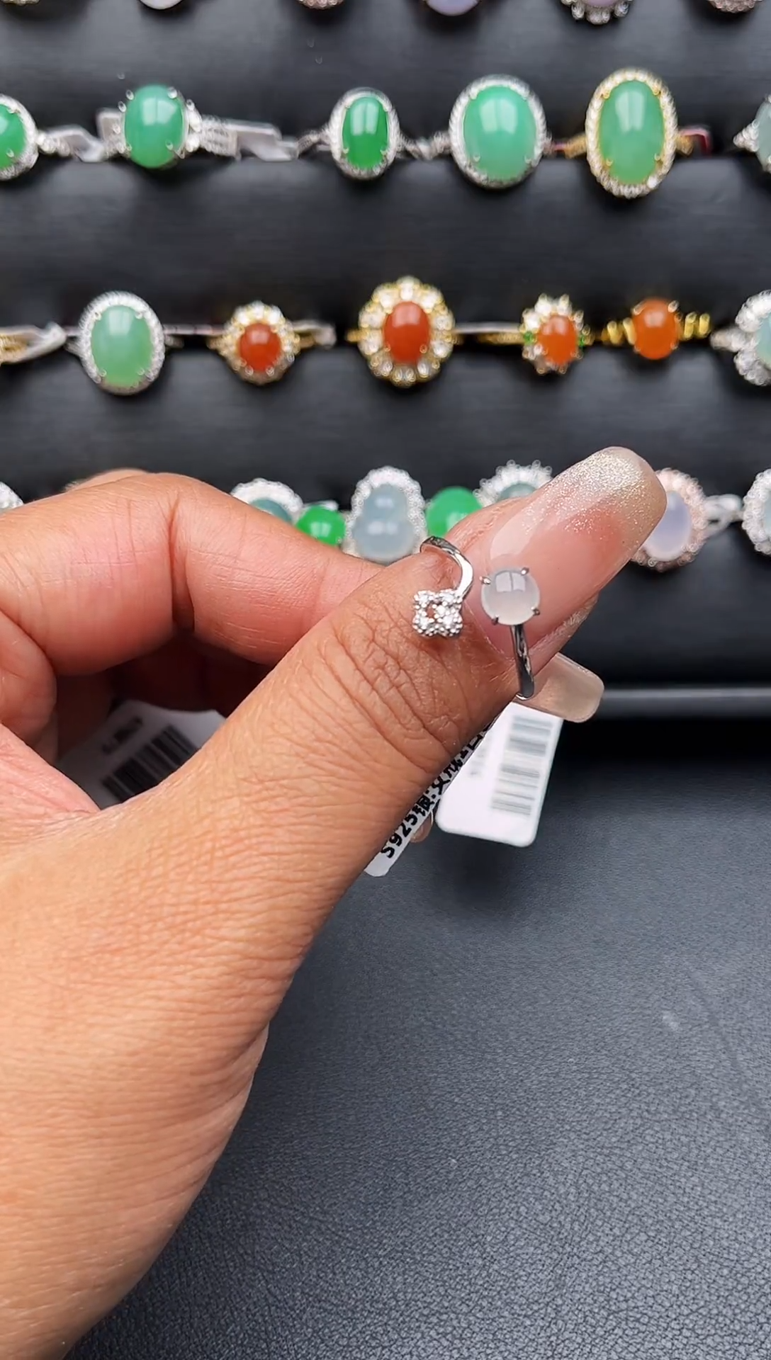 【闪购商品】翡翠戒指银S925镶嵌缅甸天然A货翡翠S925银镶嵌