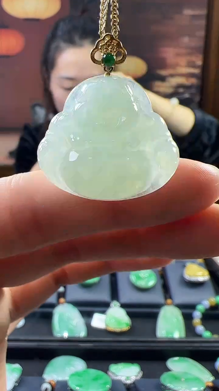 18K金镶嵌挂件翡翠佛公 不含链