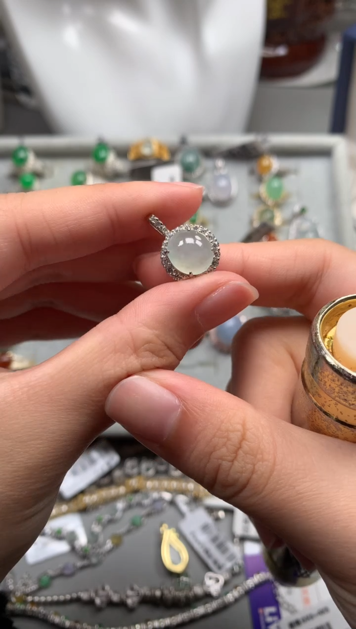 银S925镶嵌戒指翡翠吊坠