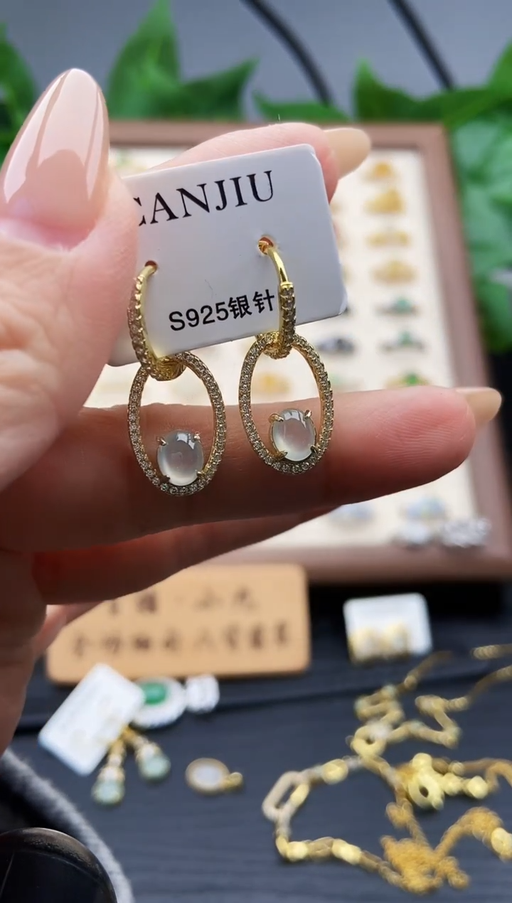 银S925镶嵌翡翠耳饰12