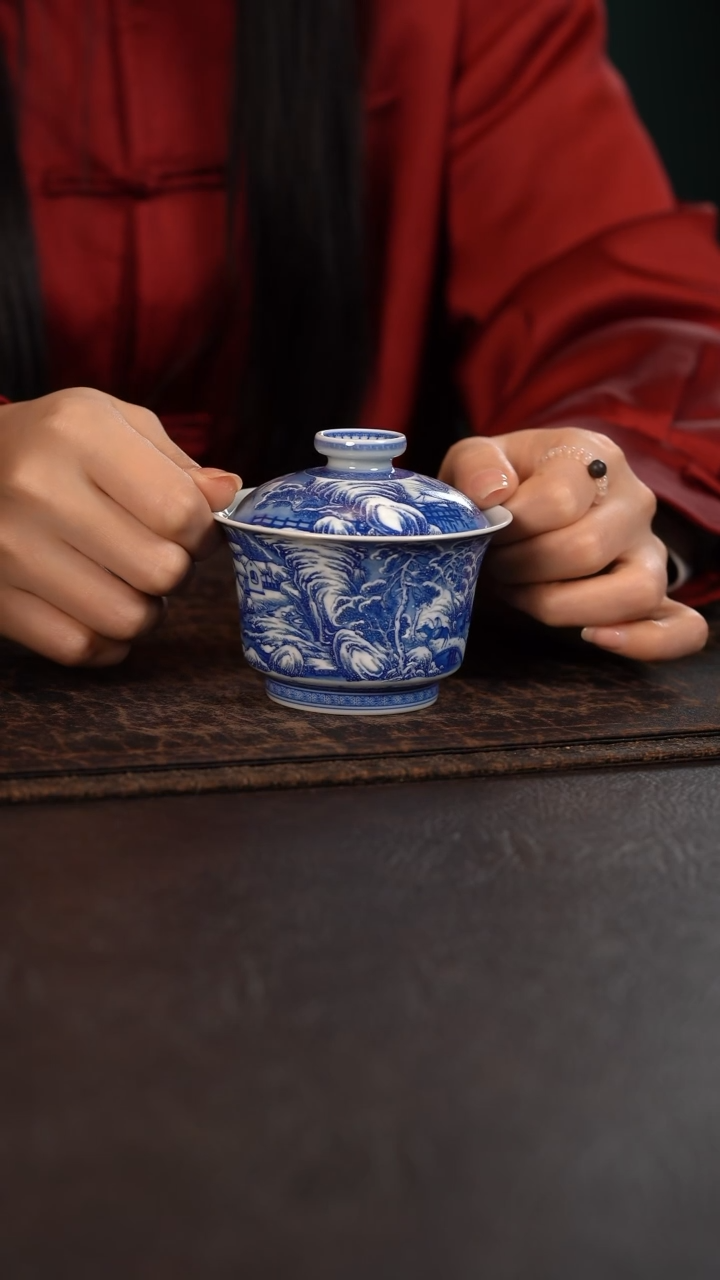 【闪购商品】杯仪贤堂重工堆白雪景马蹄盖碗