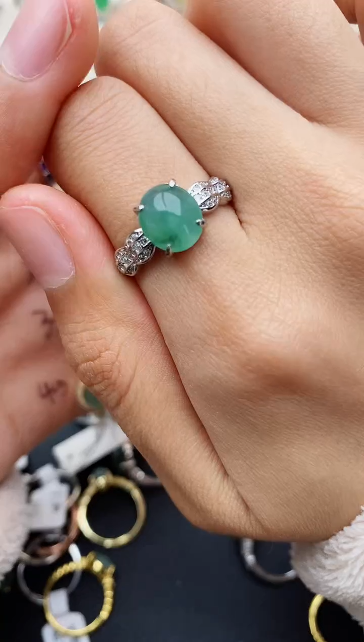 【闪购商品】翡翠戒指银S925镶嵌缅甸翡翠