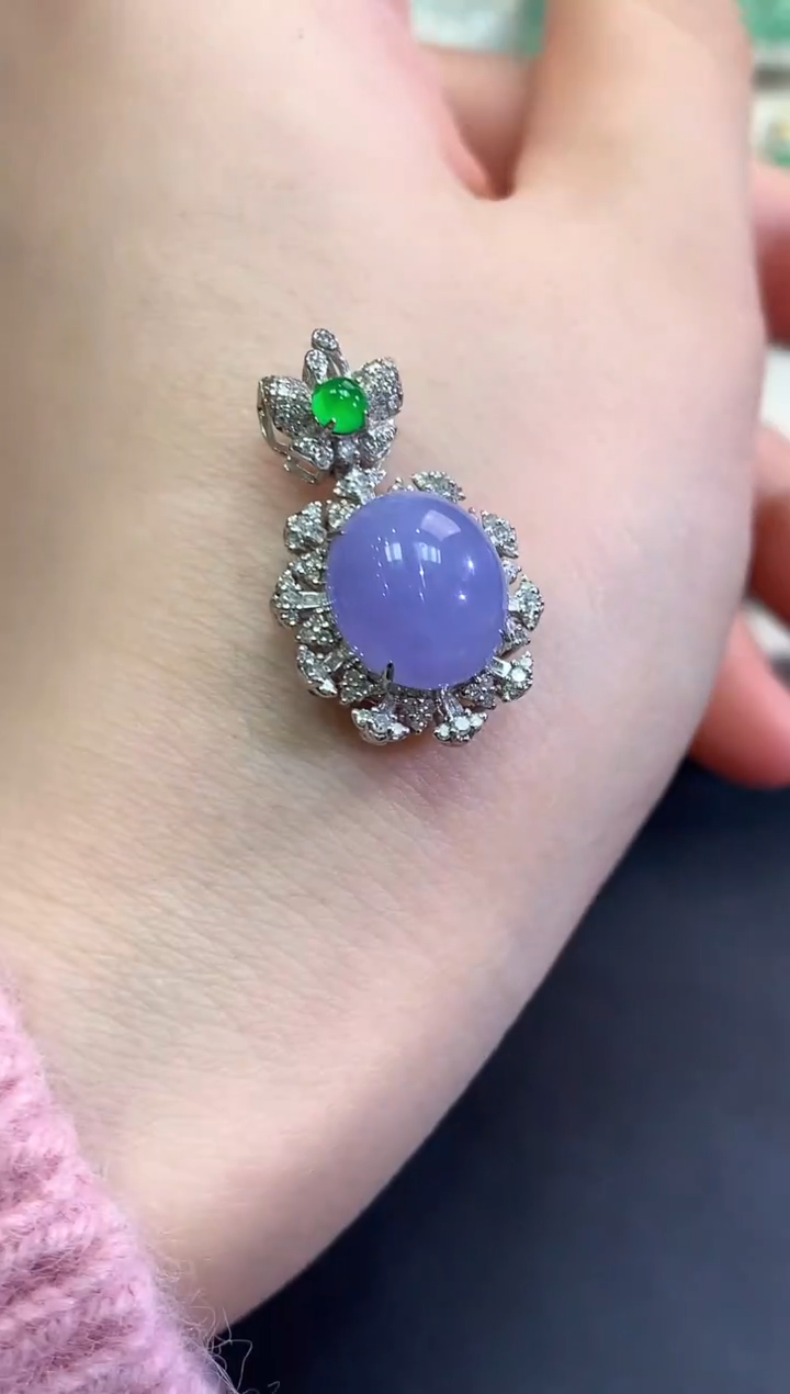 【闪购商品】翡翠颈饰18K金镶嵌C37  紫货有色差