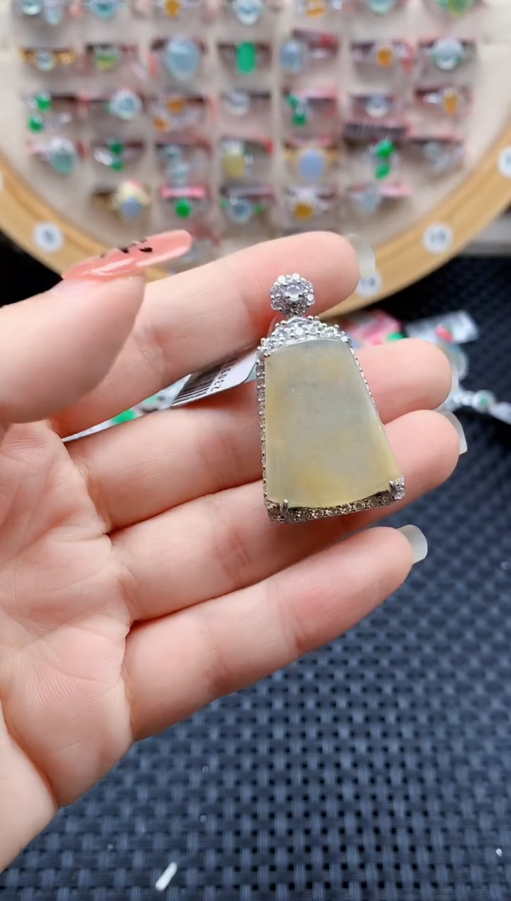 银S925镶嵌戒指翡翠天然A货缅甸翡翠