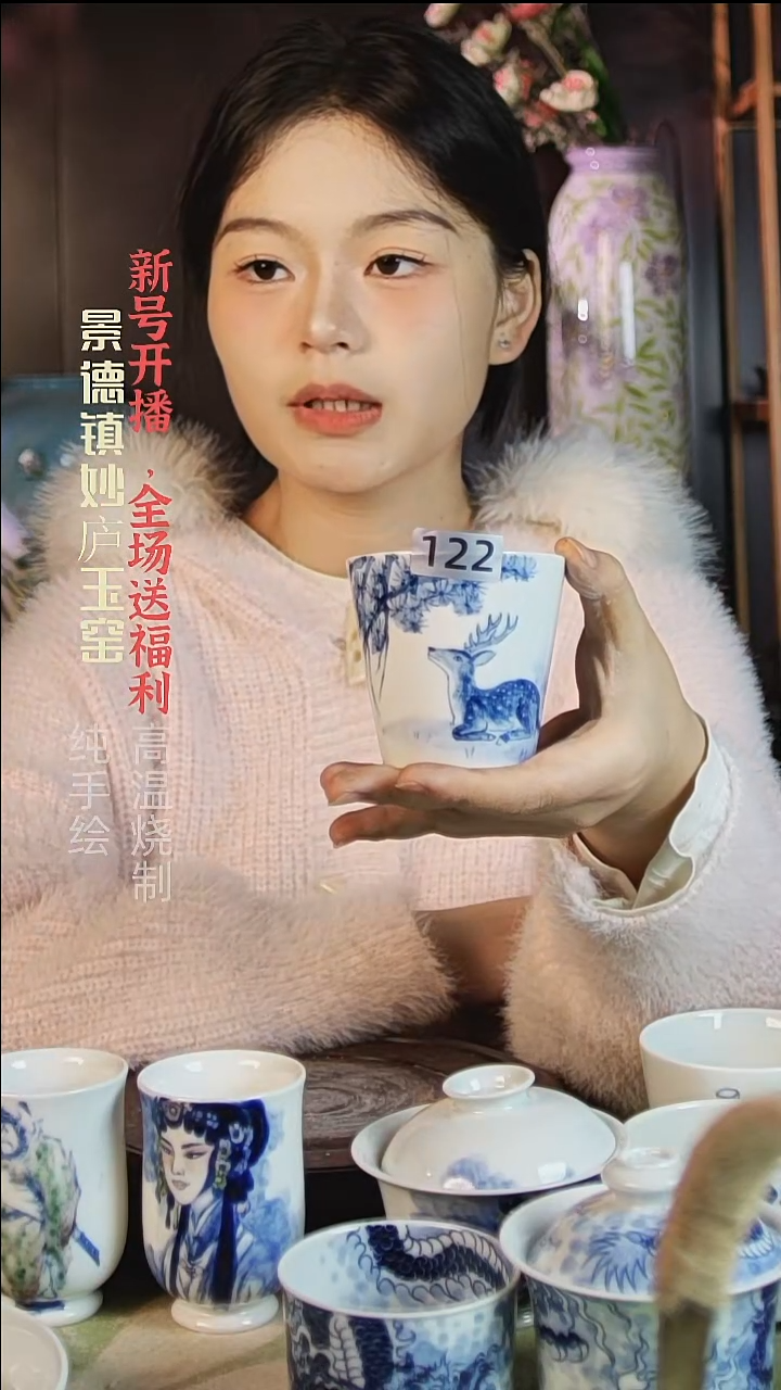 盘陶妙庐玉窑直口杯122微瑕