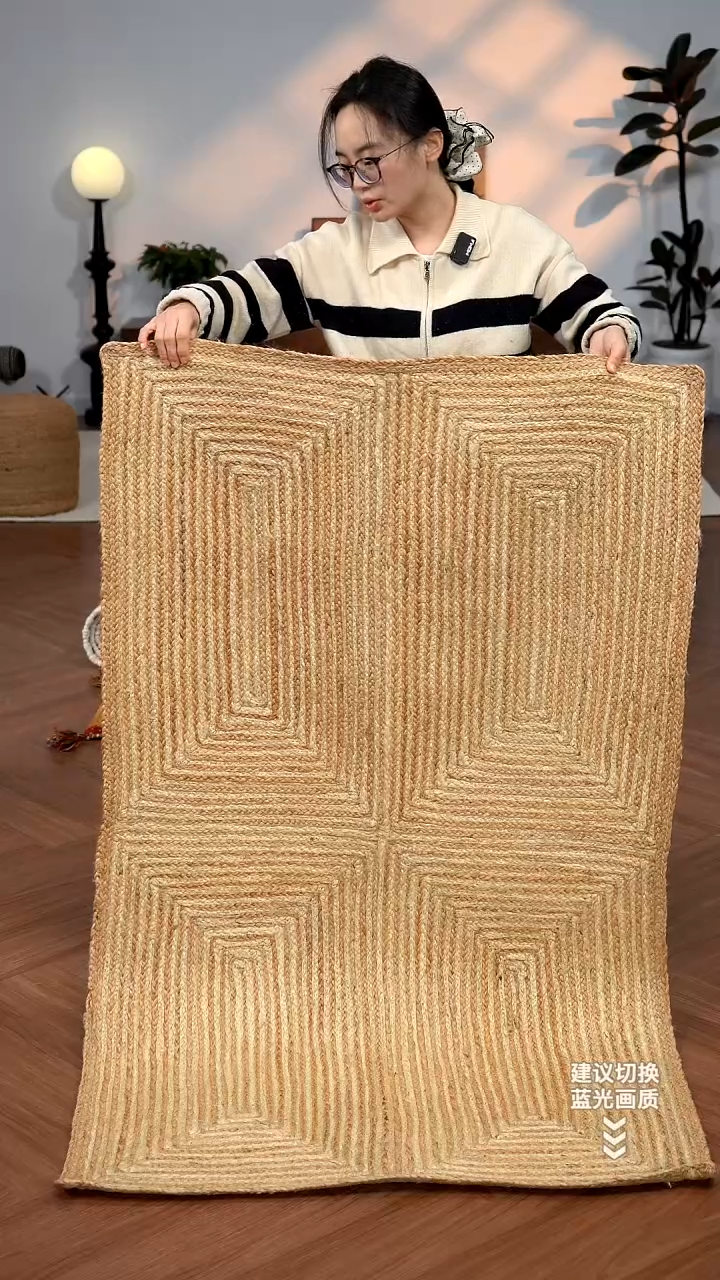 黄麻【94*155】印度进口黄麻手工地毯【咖色回纹】