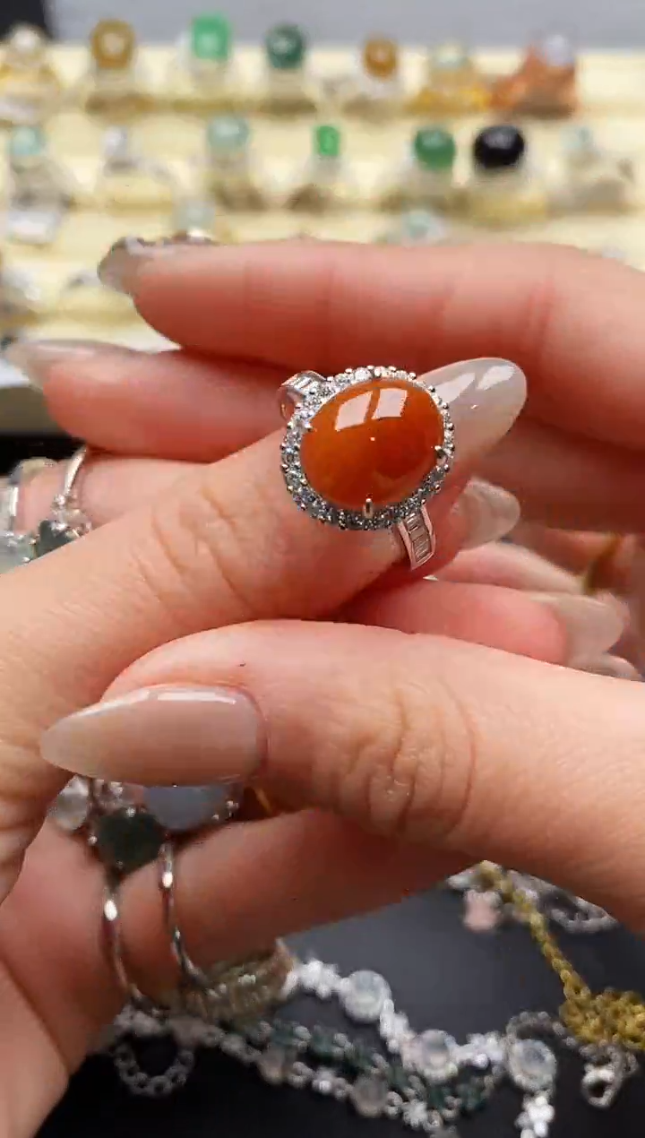 【闪购商品】翡翠戒指银S925镶嵌缅甸翡翠4   6+2