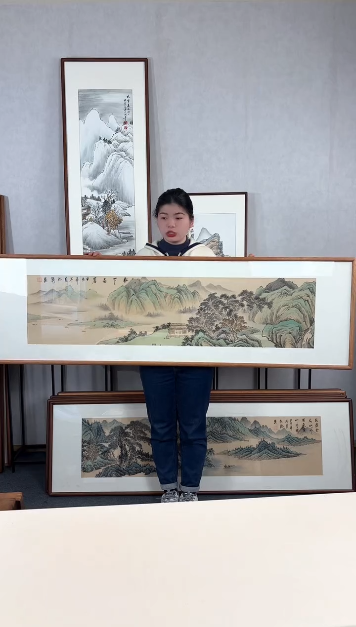 【闪购商品】国画手绘*松下品茗*52*172cm实木框