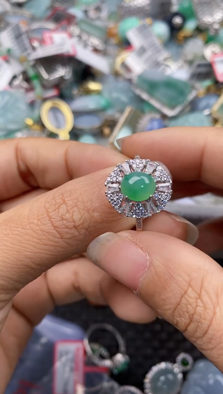 银S925镶嵌戒指翡翠777---3