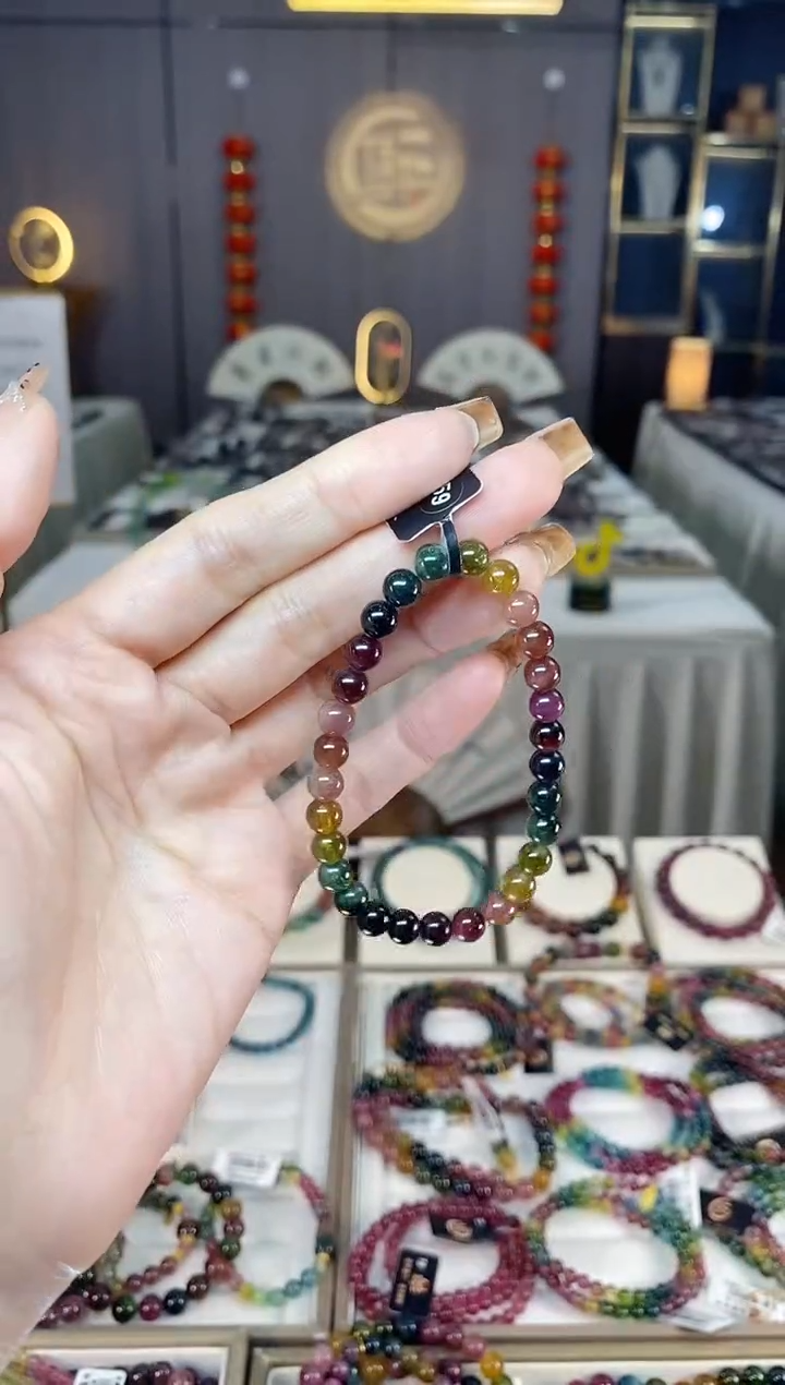 未镶嵌老矿碧玺色标彩虹单圈手串6mm+碧玺dan多样性发货一条