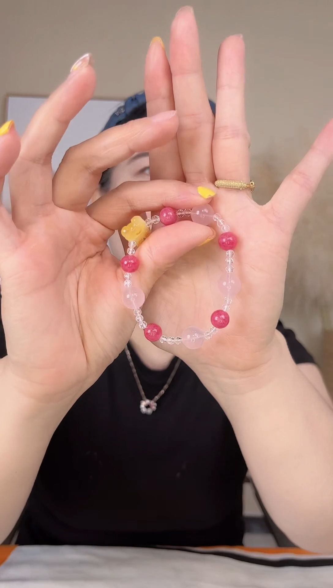 水晶手链未镶嵌粉水晶蜜蜡小熊手链