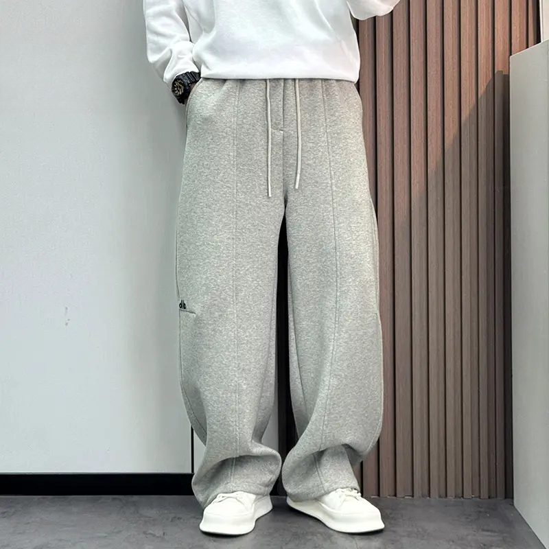 秋季新品高品质宽松运动长裤男士休闲弯刀阔腿裤中腰可束脚卫裤男
