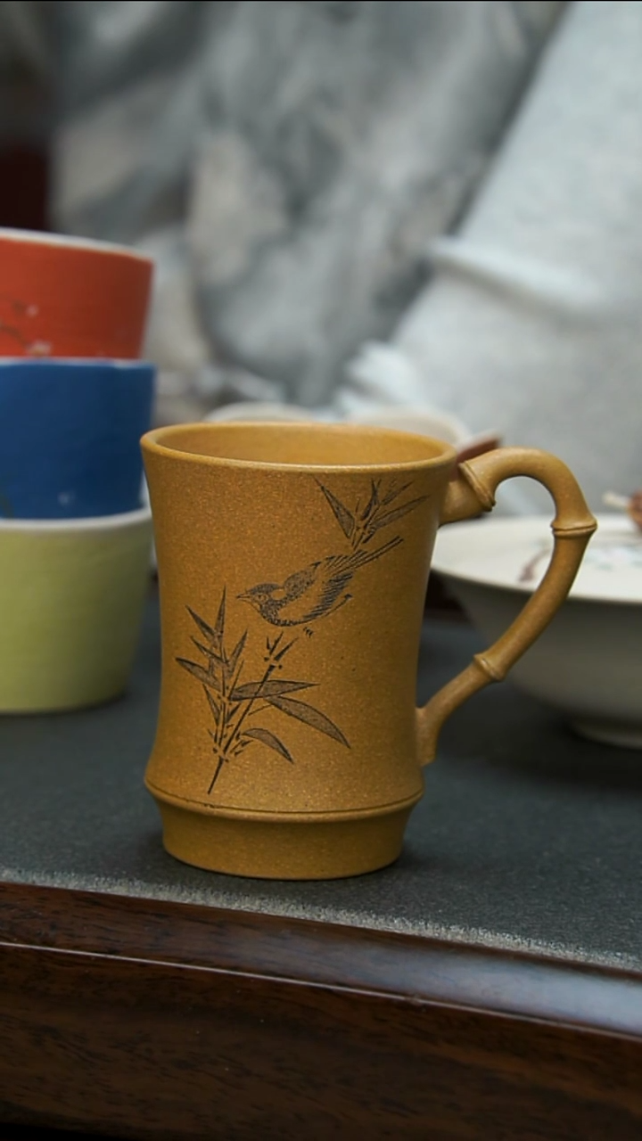 【闪购商品】紫砂茶壶黄金段刻竹杯