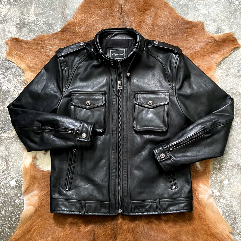 25新款全植鞣重水洗头层牛皮立领机车夹克软糯真皮皮衣复古男外套