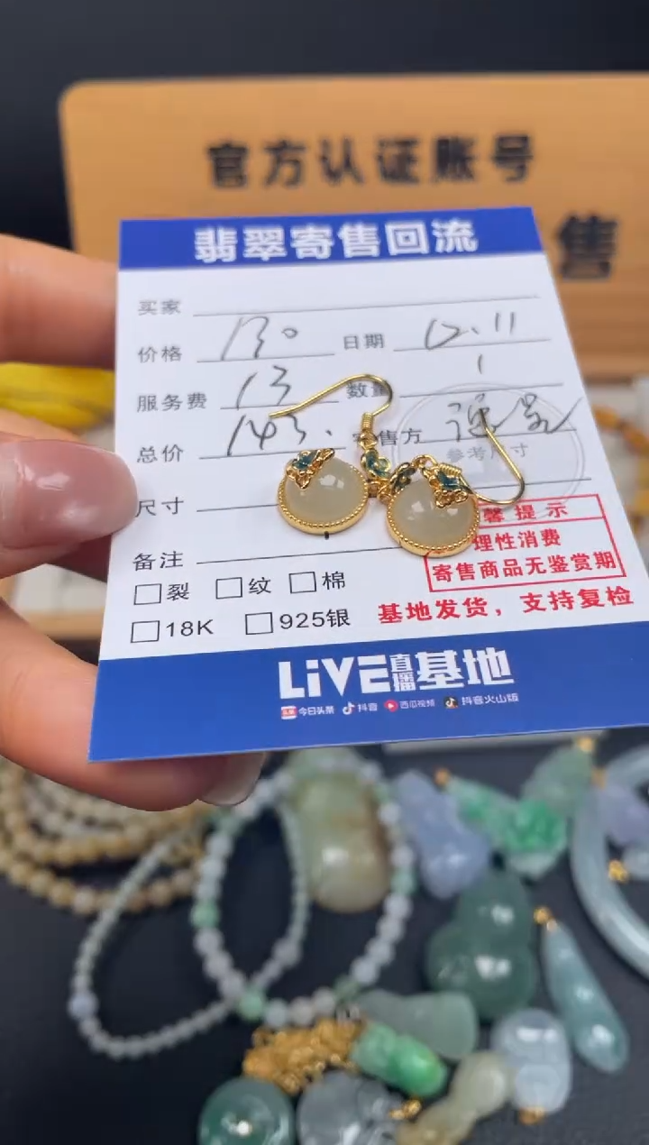 银S925镶嵌和田玉耳饰10151673