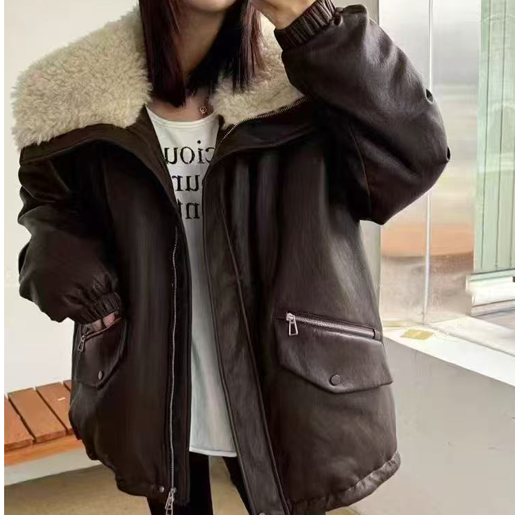 喜番XIFAN 蛋白皮 加厚 大翻领 外套