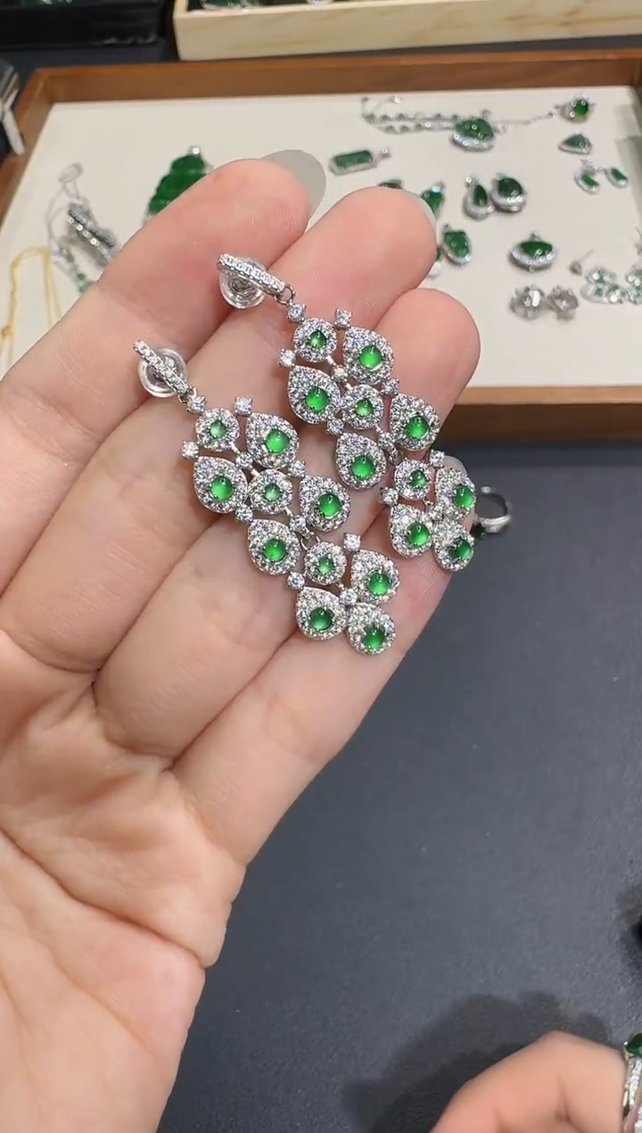 银S925镶嵌翡翠耳饰X1202-886-59