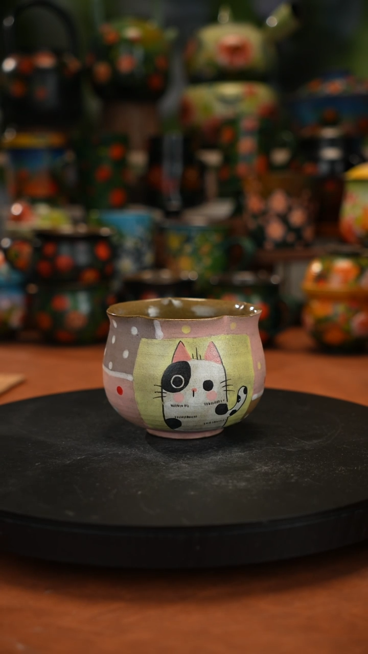紫砂油画手绘釉下彩脏脏杯