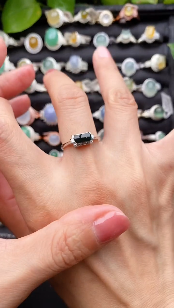 【闪购商品】翡翠戒指银S925镶嵌缅甸天然A货翡翠33  2-8