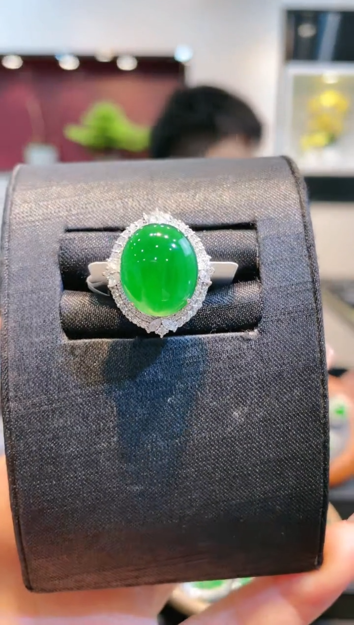 【闪购商品】翡翠颈饰18K金镶嵌A73天然A货翡翠两用款戒指