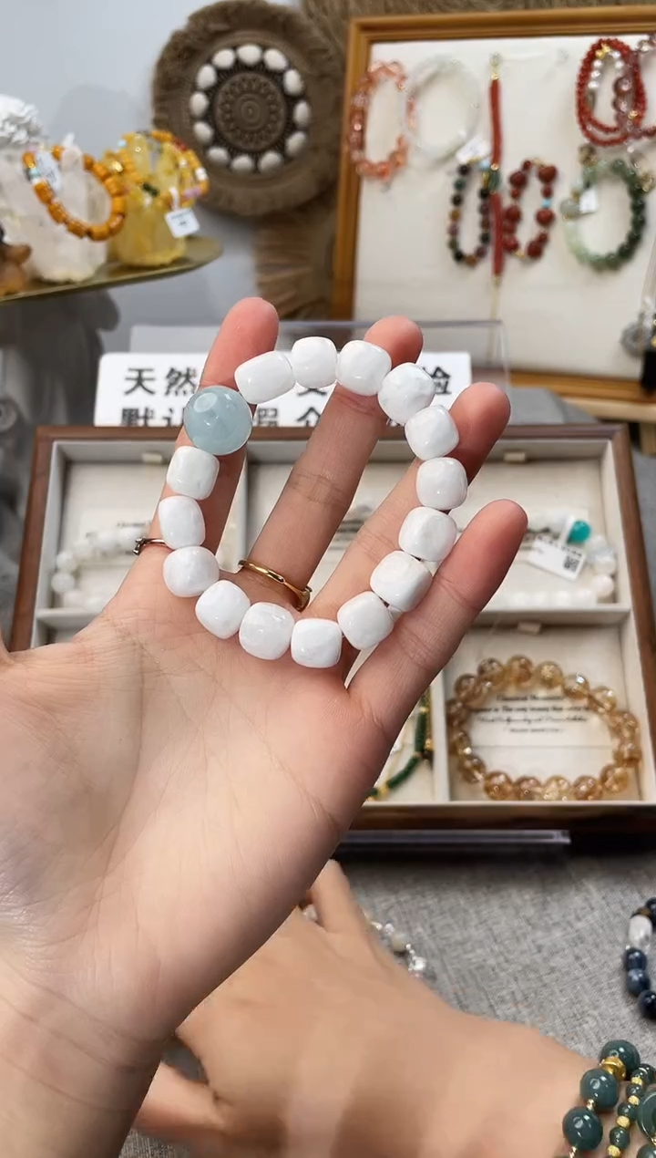 未镶嵌手串水晶爱***呀白雪花幽灵海蓝宝