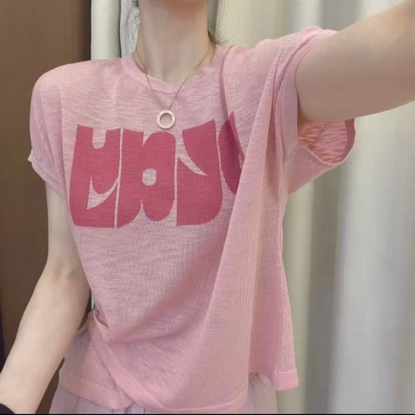 「大字母」超透气~夏季竹节亚麻休闲套头字母提花针织背心上衣-458
