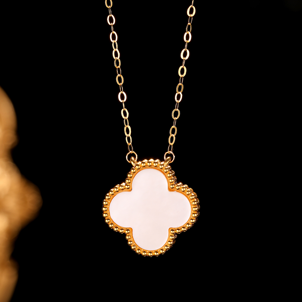 【柴】18k金镶15mm套链白贝母四叶 轻奢气质百搭 时尚 经