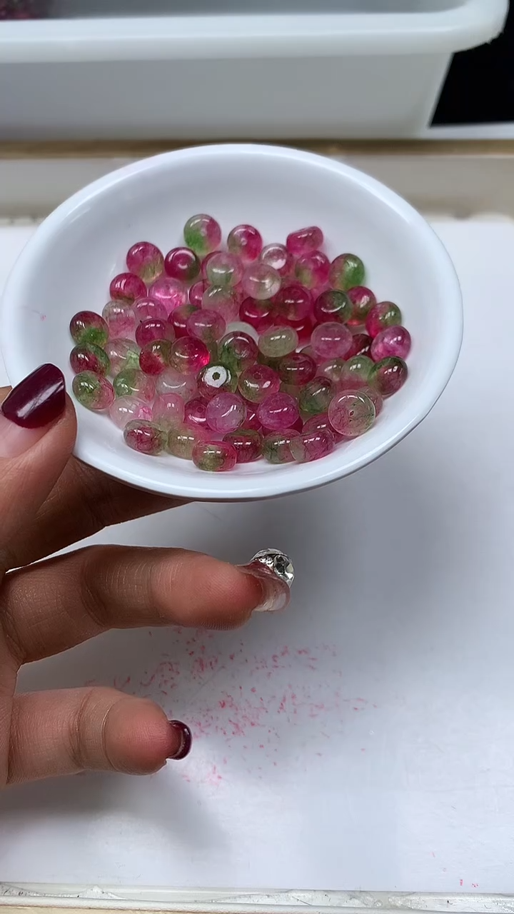 未镶嵌散珠碧玺A1779 西瓜碧玺算盘5*8mm20个6.9元